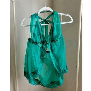 Frederick’s of Hollywood Intimates Sheer Lace Halter Babydoll Chemise